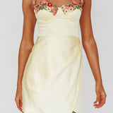 Rose Garden Floral Applique Wrap Mini Dress Lemon