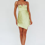 Rose Garden Floral Applique Wrap Mini Dress Lime