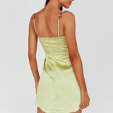 Rose Garden Floral Applique Wrap Mini Dress Lime