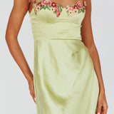 Rose Garden Floral Applique Wrap Mini Dress Lime