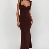 Rose Garden Tied Shoulder Maxi Dress Brown