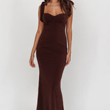 Rose Garden Tied Shoulder Maxi Dress Brown