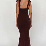 Rose Garden Tied Shoulder Maxi Dress Brown