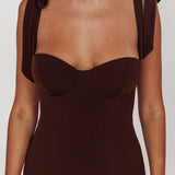 Rose Garden Tied Shoulder Maxi Dress Brown
