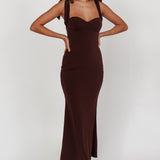 Rose Garden Tied Shoulder Maxi Dress Brown