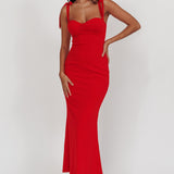 Rose Garden Tied Shoulder Maxi Dress Red