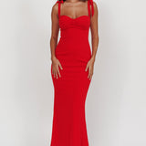 Rose Garden Tied Shoulder Maxi Dress Red
