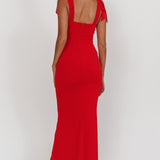Rose Garden Tied Shoulder Maxi Dress Red