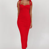 Rose Garden Tied Shoulder Maxi Dress Red