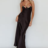 Rose Garden Floral Applique Midi Dress Black