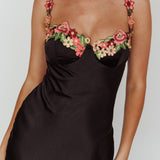 Rose Garden Floral Applique Midi Dress Black