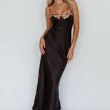 Rose Garden Floral Applique Midi Dress Black