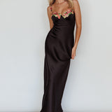 Rose Garden Floral Applique Midi Dress Black