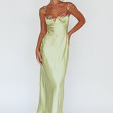 Rose Garden Floral Applique Midi Dress Lime