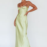 Rose Garden Floral Applique Midi Dress Lime