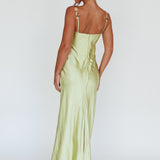 Rose Garden Floral Applique Midi Dress Lime