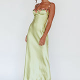 Rose Garden Floral Applique Midi Dress Lime