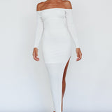 Sentimental Mood Off-Shoulder Midi Dress White