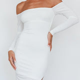 Sentimental Mood Off-Shoulder Midi Dress White
