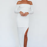 Sentimental Mood Off-Shoulder Midi Dress White