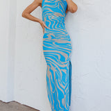 Elsinore Sleeveless Knit Maxi Dress Blue