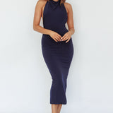 Caden Backless Halterneck Dress Navy