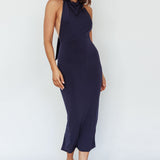 Caden Backless Halterneck Dress Navy