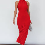 Caden Backless Halterneck Dress Red
