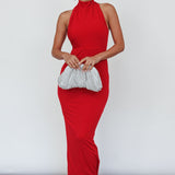 Caden Backless Halterneck Dress Red