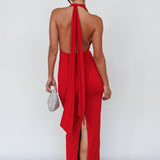 Caden Backless Halterneck Dress Red