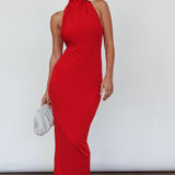Caden Backless Halterneck Dress Red