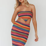 Tulum Knit Midi Skirt Pink Multi