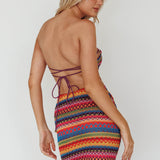 Tulum Tied Back Crop Top Pink Multi