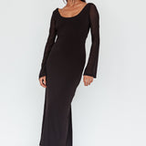Crystal Ball Open Back Ruched Maxi Dress Black