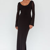 Crystal Ball Open Back Ruched Maxi Dress Black