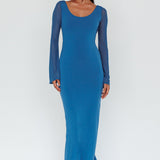 Crystal Ball Open Back Ruched Maxi Dress Blue