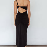 Trinny One-Shoulder Ruched Back Midi Dress Black