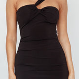 Trinny One-Shoulder Ruched Back Midi Dress Black