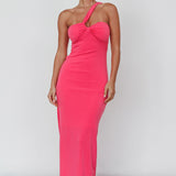 Trinny One-Shoulder Ruched Back Midi Dress Hot Pink