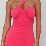 Trinny One-Shoulder Ruched Back Midi Dress Hot Pink