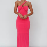 Trinny One-Shoulder Ruched Back Midi Dress Hot Pink