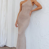 Next Level One-Shoulder Crochet Maxi Dress Beige