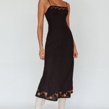 Star Garden Embroidered Midi Dress Black