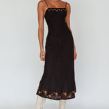 Star Garden Embroidered Midi Dress Black