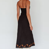 Star Garden Embroidered Midi Dress Black