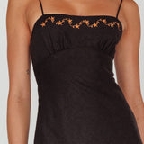 Star Garden Embroidered Midi Dress Black