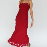 Star Garden Embroidered Midi Dress Wine