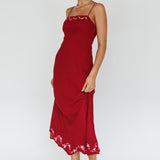 Star Garden Embroidered Midi Dress Wine