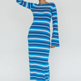 Jozie Long Sleeve Maxi Dress Stripe Blue