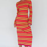 Jozie Long Sleeve Maxi Dress Stripe Orange